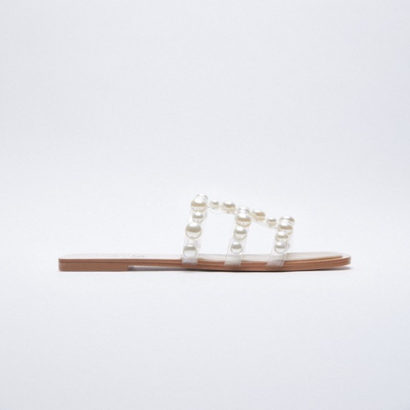 Zara Shoes Zara Beige Slide Sandals With Pearls Poshmark